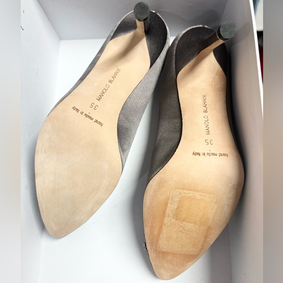 Manolo Blahnik Hangisi Dark Gray Satin Jeweled Buckle heels Pumps - Picture 3 of 10